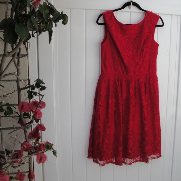 London Times Dress Red Lace Dress Size 12 - Picture 2 of 4
